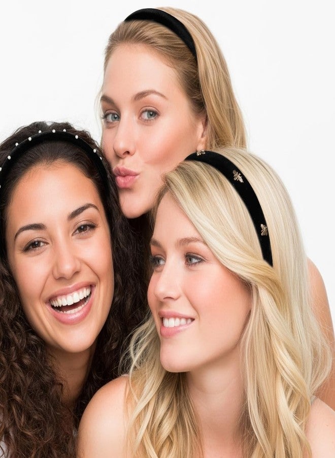 هواتشي أطواق شعر هواتشي سوداء مخملية للنساء، طوق رأس عريض مبطن للفتيات مانع للانزلاق، أطواق شعر عصرية للنساء، إكسسوارات شعر أنيقة، 3 قطع - Image 4